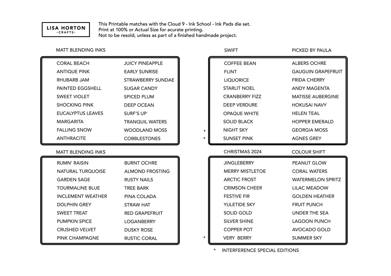 Lisa Horton Crafts Cloud 9 Ink School Ink Pad Labels, Colour Wheel and Sentiments FREE Download
