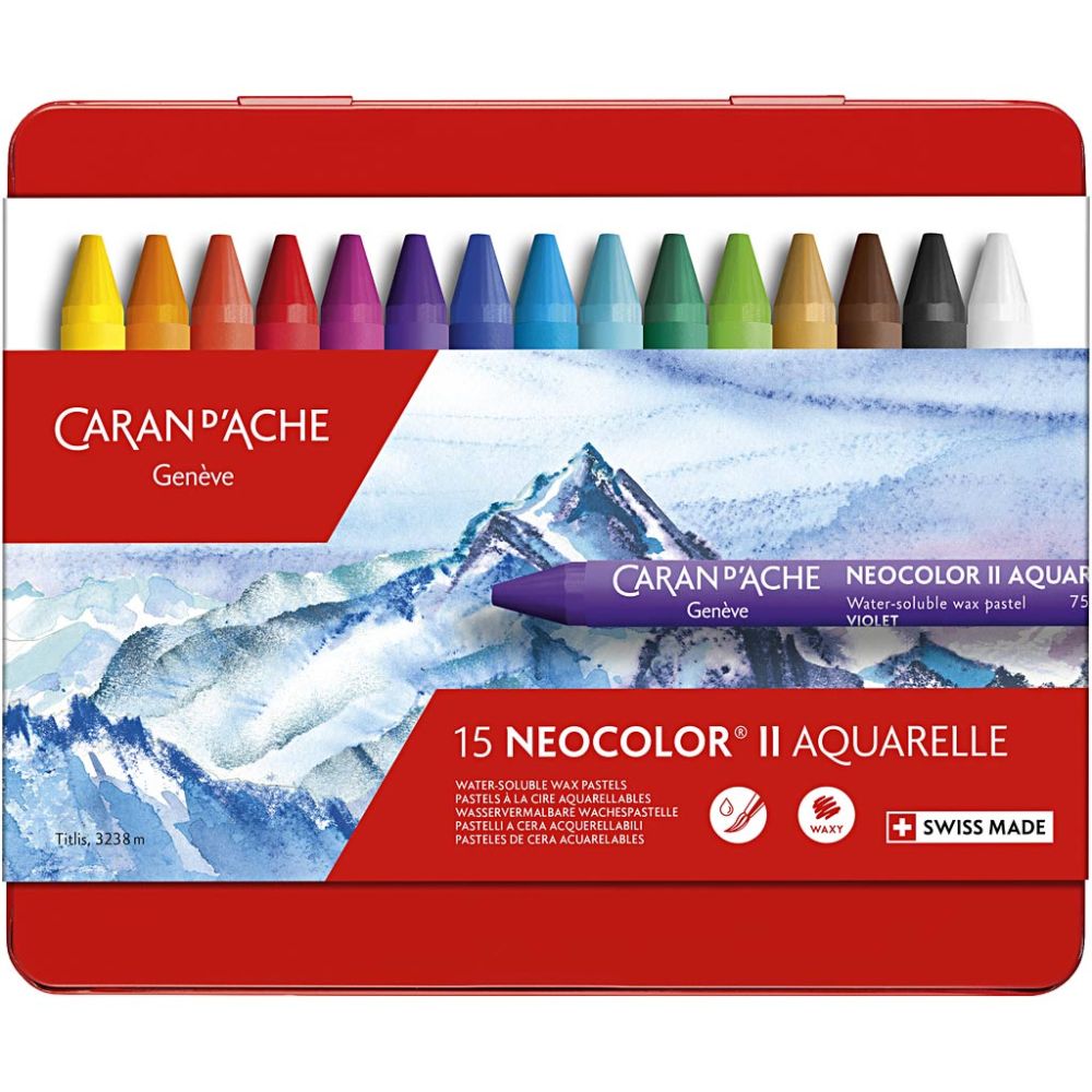 Caran D'Ache Neocolor II Aquarelle Wax Pastels - 15 Pack