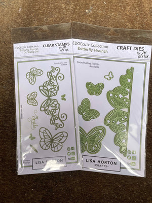 Lisa Horton Crafts EdgeCutz Butterfly Flourish Die Set and Matching Stamps
