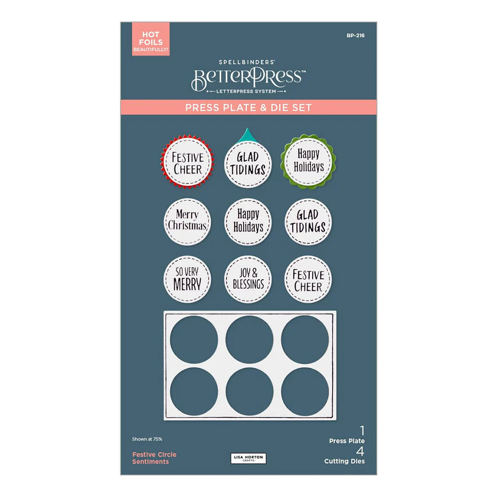 Spellbinders x Lisa Horton Crafts Festive Circle Sentiments Press Plate and Die Set