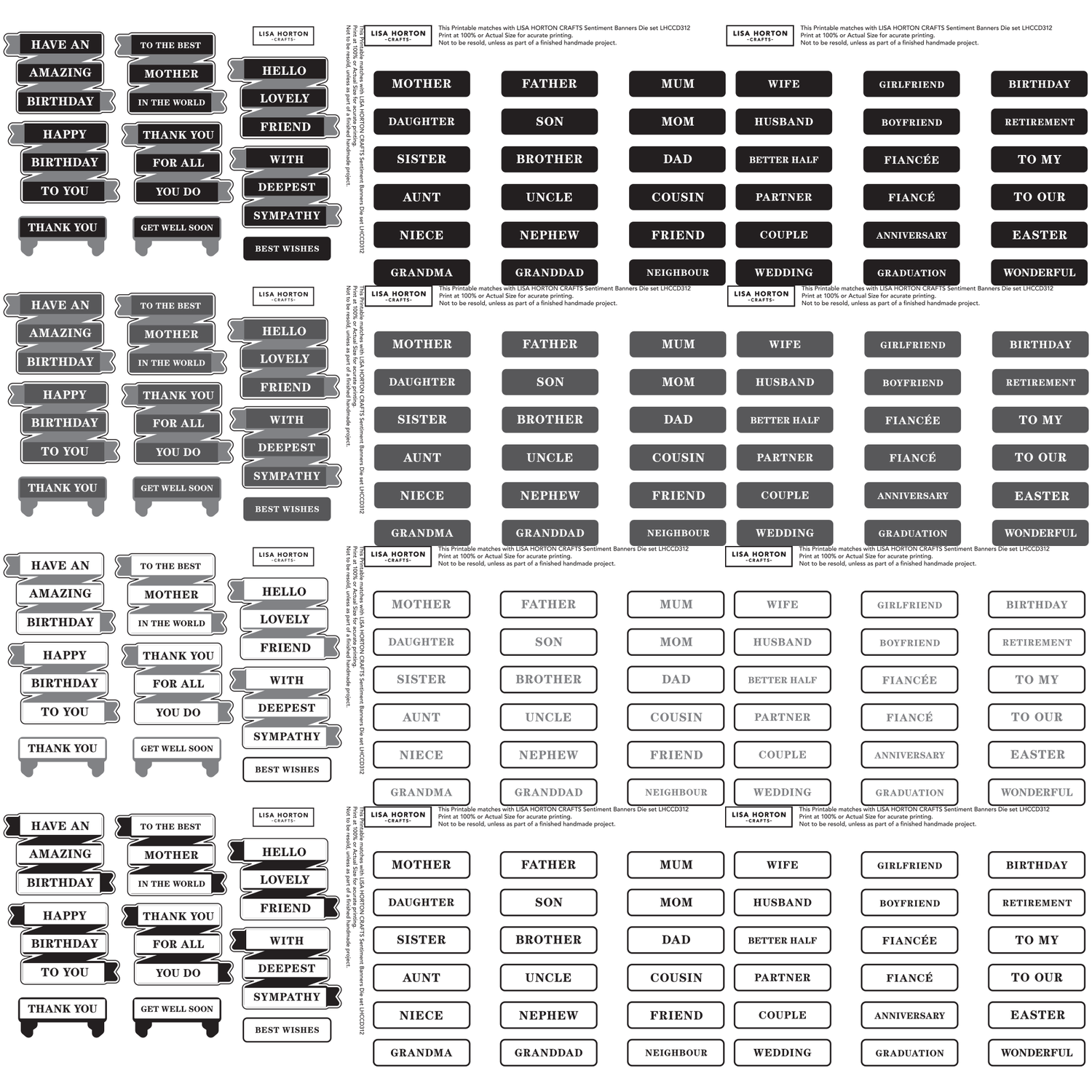 Lisa Horton Crafts Sentiment Banners Digital Downloads - 52 x A4 Pages!