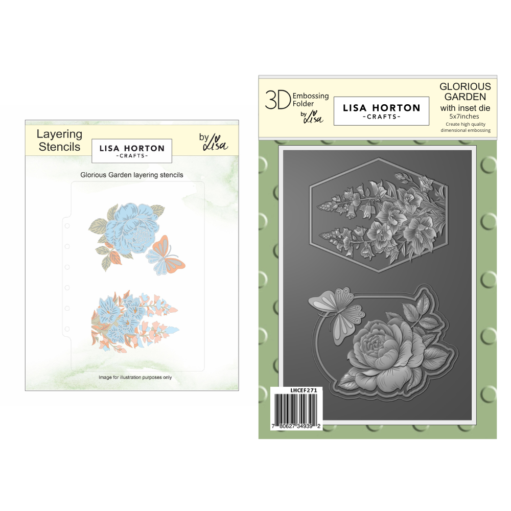 Lisa Horton Crafts Glorious Garden 3D Embossing Folder with Integrated Die and Layering Stencils Bundle