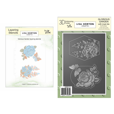 Lisa Horton Crafts Glorious Garden 3D Embossing Folder with Integrated Die and Layering Stencils Bundle