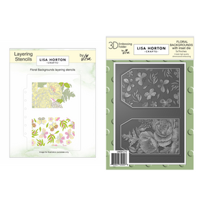Lisa Horton Crafts Floral Backgrounds 3D Embossing Folder with Integrated Die and Layering Stencils Bundle