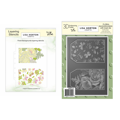 Lisa Horton Crafts Floral Backgrounds 3D Embossing Folder with Integrated Die and Layering Stencils Bundle