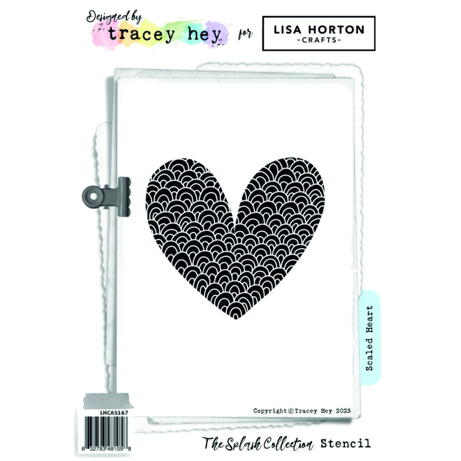 Tracey Hey Scaled Heart 6x6 Stencil