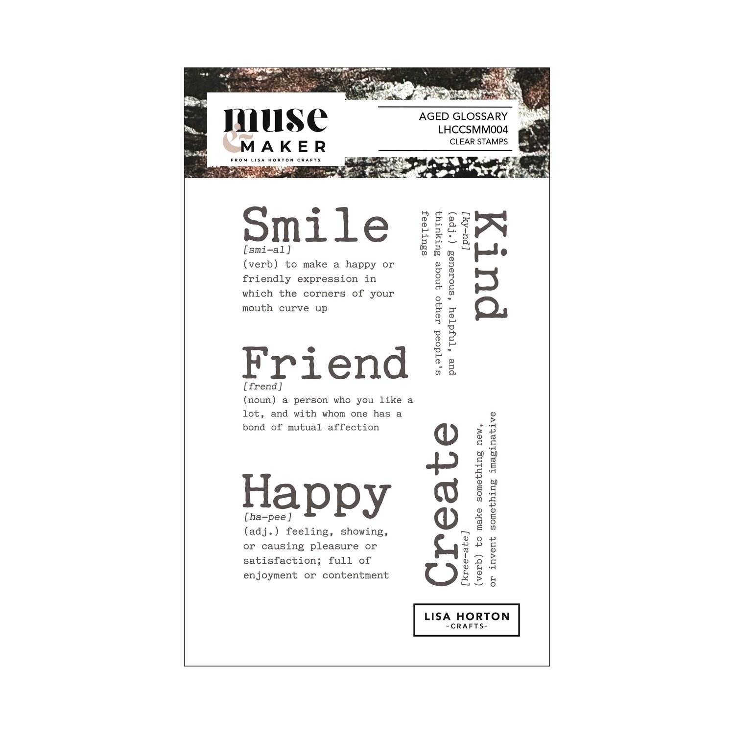 Lisa Horton Crafts Muse & Maker Aged Glossary A6 Clear Stamp Set