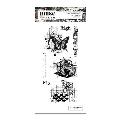 Lisa Horton Crafts Muse & Maker Fluttered Lines DL Clear Stamp Set
