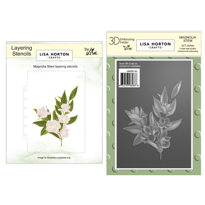 Lisa Horton Crafts Magnolia Stem 3D Embossing Folder and Layering Stencil Bundle