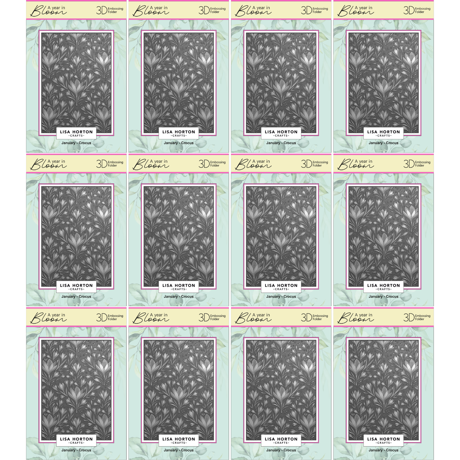 A Year In Bloom' 2025 - Set of 12 5” x 7” 3D Embossing Folders