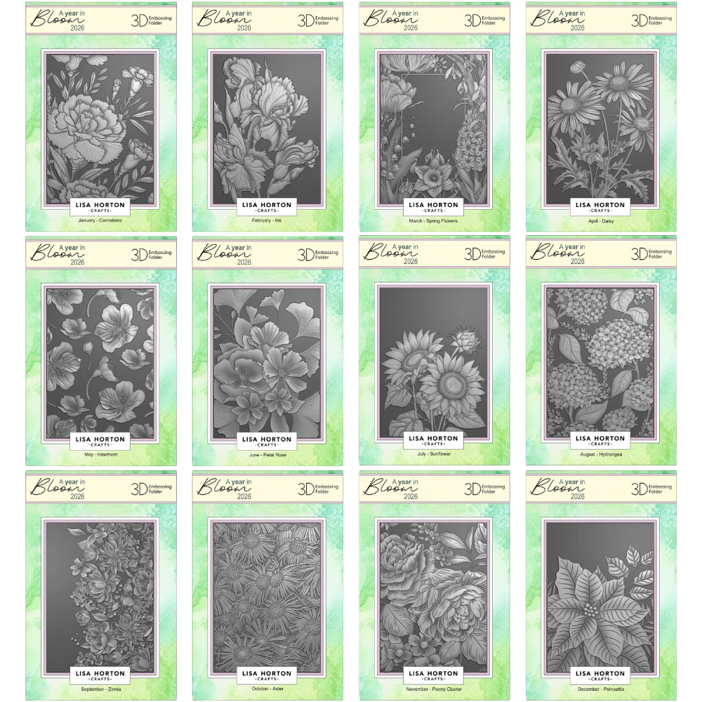 A Year In Bloom' 2026 - Set of 12 5” x 7” 3D Embossing Folders