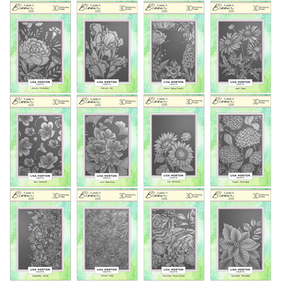 Lisa Horton Crafts 'A Year In Bloom' 2026 - Set of 12 5” x 7” 3D Embossing Folders