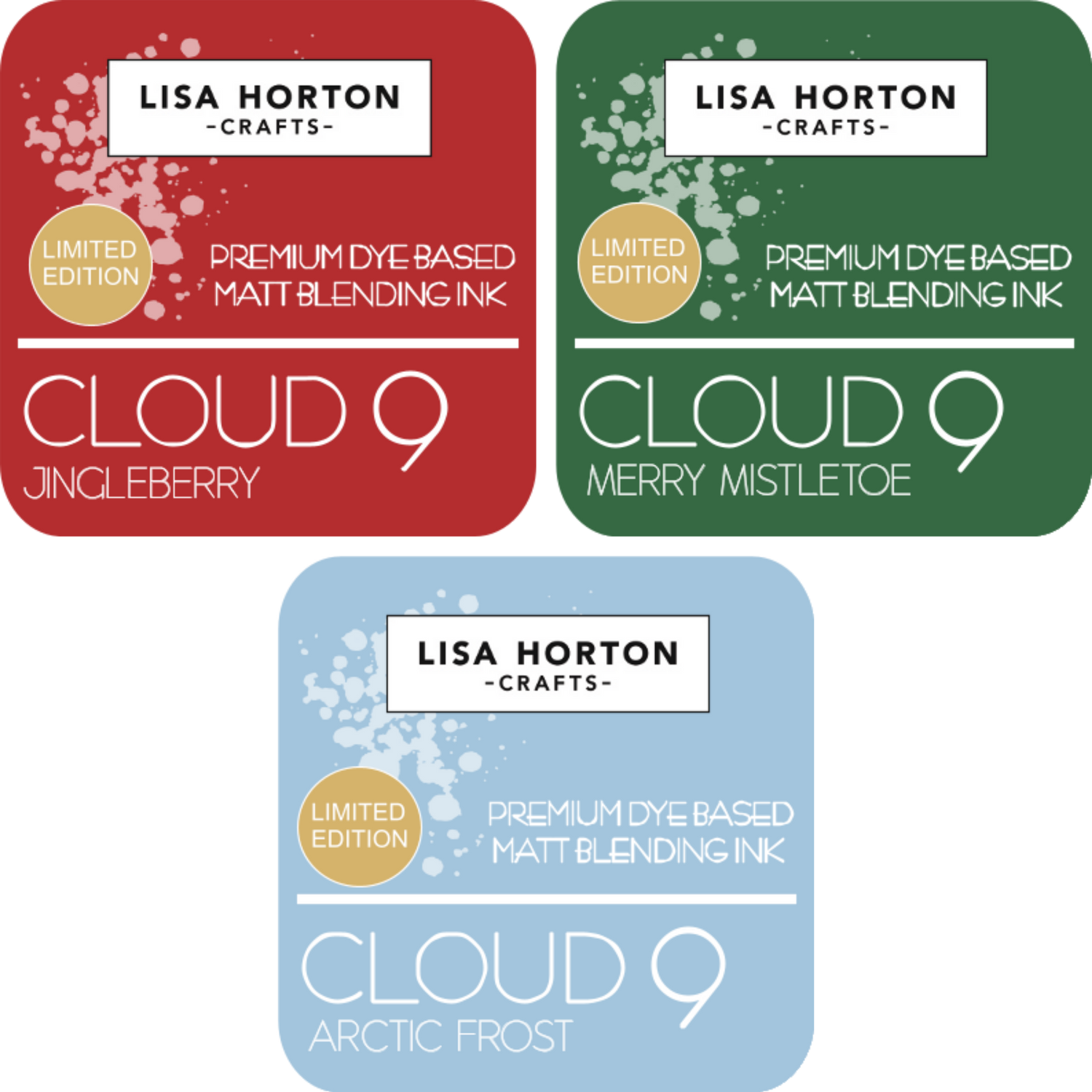 Set of 3 Limited Edition Cloud 9 Matt Blending Ink Pads - Jingleberry, Merry Mistletoe and Arctic Frost
