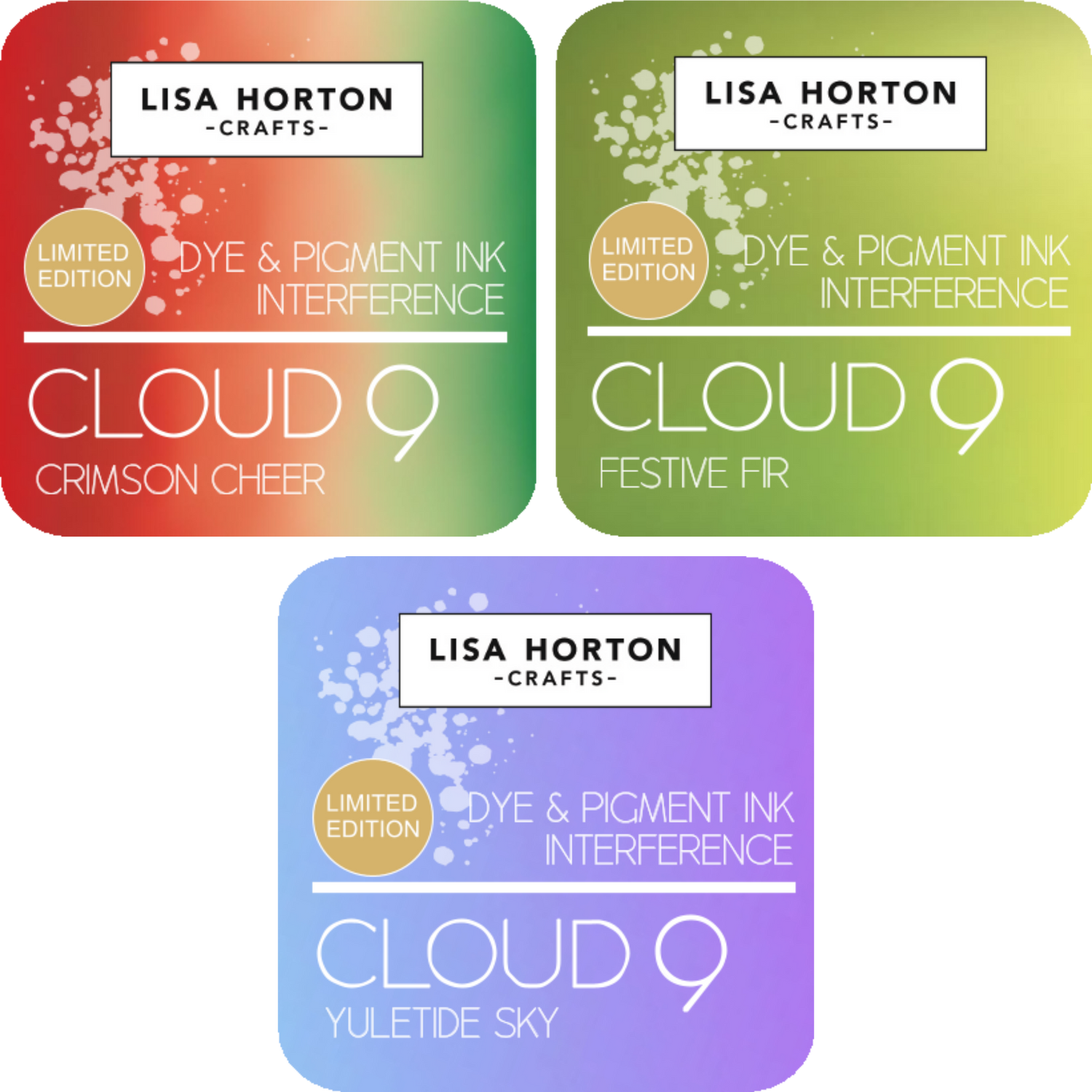 Set of 3 Limited Edition Cloud 9 Matt Blending Ink Pads - Jingleberry, Merry Mistletoe and Arctic Frost
