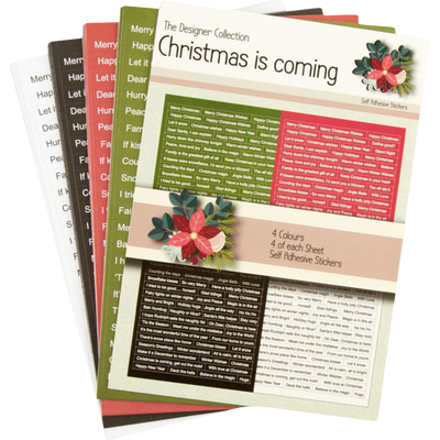 Christmas Is Coming Self Adhesive Stickers - 4 x Colours, 4 x Sheets of Each