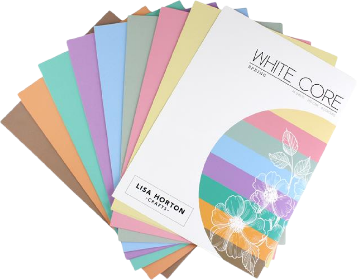 Pack of 48 Sheets of White Core Spring Cardstock - 250GSM