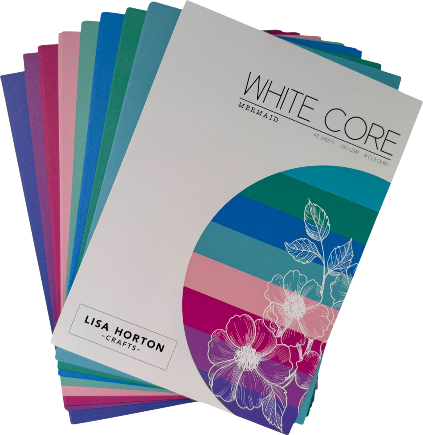 Pack of 48 Sheets of White Core Mermaid Cardstock - 250GSM