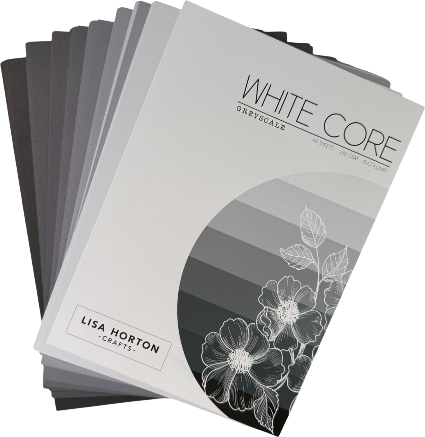 Pack of 48 Sheets of White Core Greyscale Cardstock - 250GSM