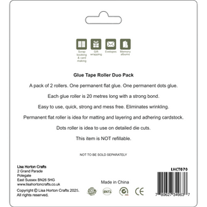 Pack of 2 Glue Tape Runners (Over 40m in total) - 1 x Solid Permanent and 1 x Dotted Permanent