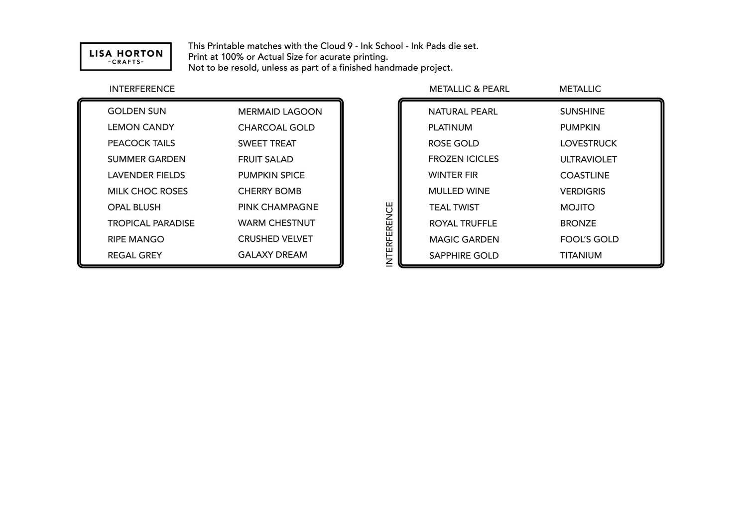 Lisa Horton Crafts Cloud 9 Ink School Ink Pad Labels, Colour Wheel and Sentiments FREE Download