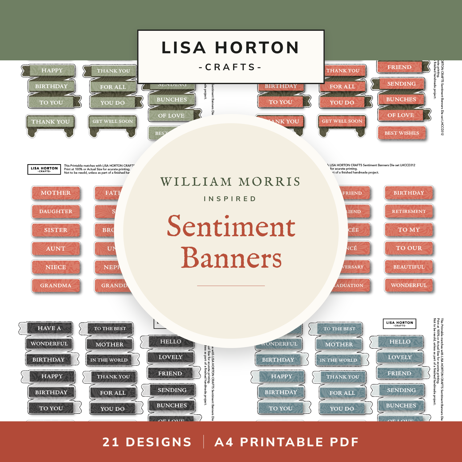 Sentiment Banners William Morris Inspired – 21 Designs