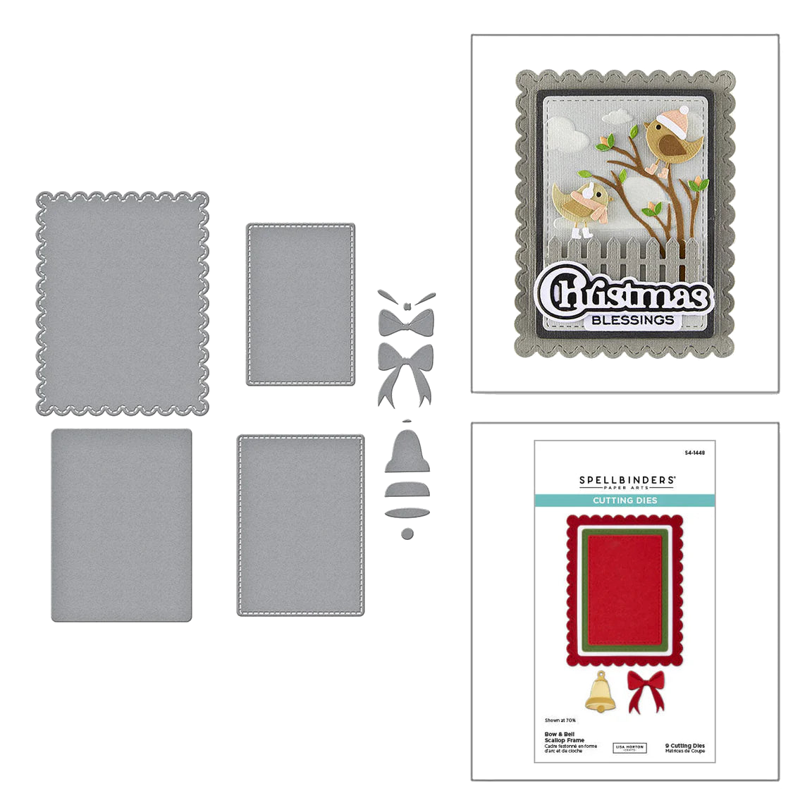 Spellbinders Bow & Bell Scallop Frame Etched Dies from the All About Christmas Collection by Lisa Horton