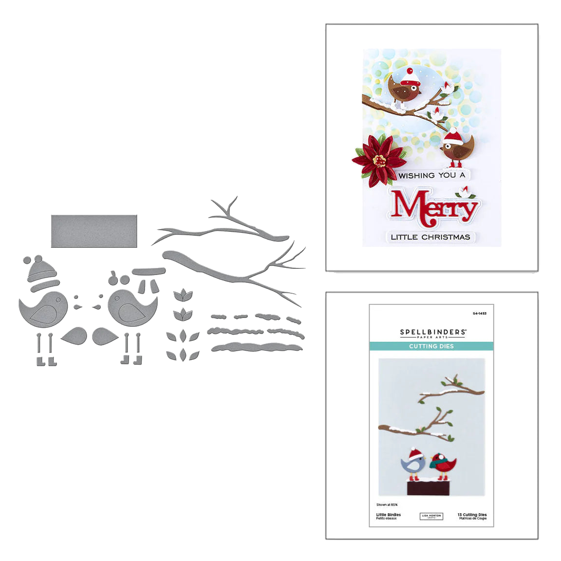 Spellbinders Little Birdies Etched Dies from the All About Christmas Collection by Lisa Horton