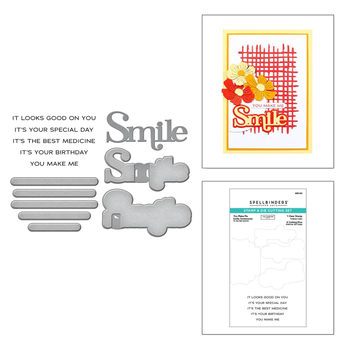 Spellbinders x Lisa Horton Crafts  Spotlight Frames and Florals - You Make Me Smile Stamp & Die Set