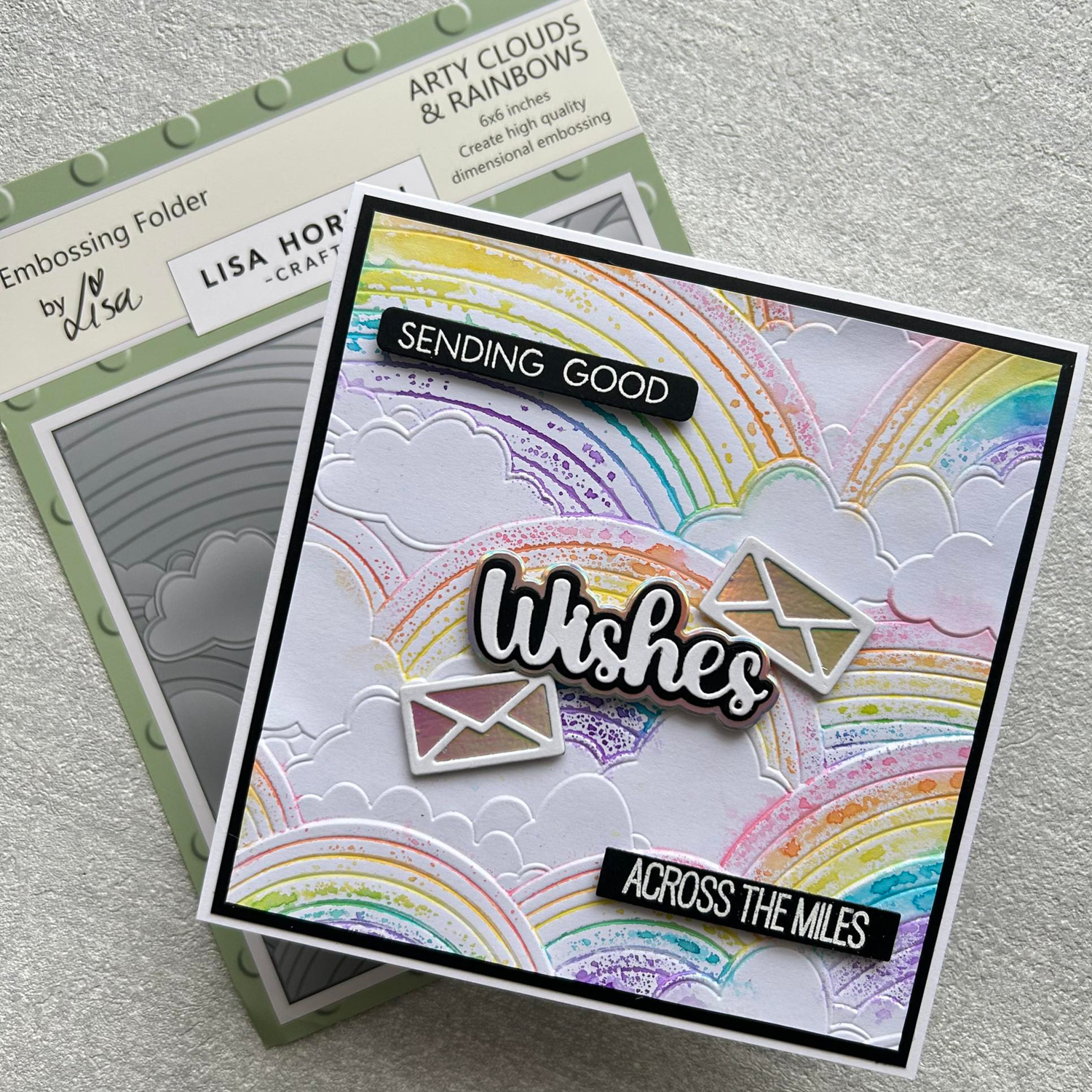Lisa Horton Crafts Arty Clouds and Rainbows 6" x 6" 3D Embossing Folder