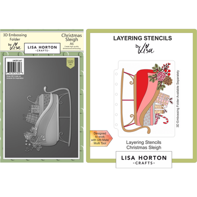 Lisa Horton Crafts Christmas Sleigh Embossing Folder, Layering Stencils and Die