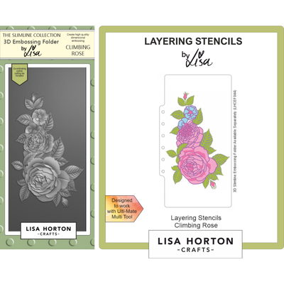 Lisa Horton Crafts Climbing Rose DL 3D Embossing Folder and Layering Stencil Bundle