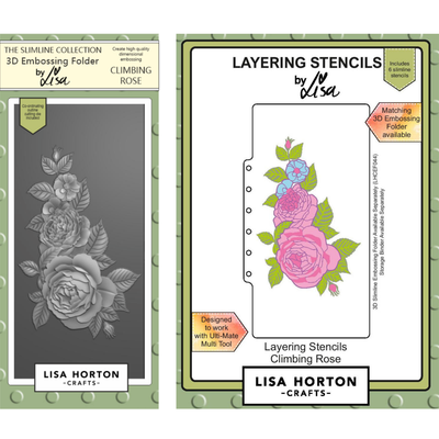 Lisa Horton Crafts Climbing Rose DL 3D Embossing Folder and Layering Stencil Bundle