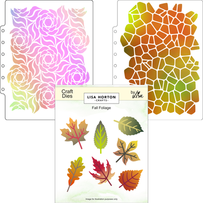 Lisa Horton Crafts Fall Foliage Die Set with A5 Wavy Blooms and A5 Pebbles Stencils