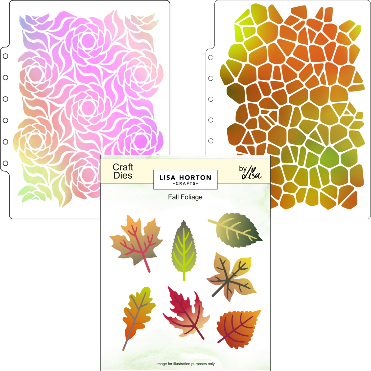 Fall Foliage Die Set with A5 Wavy Blooms and A5 Pebbles Stencils