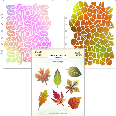 Fall Foliage Die Set with A5 Wavy Blooms and A5 Pebbles Stencils