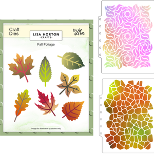 Lisa Horton Crafts Autumn Foliage Die Set with A5 Wavy Blooms and A5 Pebbles Stencils