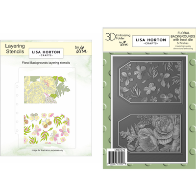 Lisa Horton Crafts Floral Backgrounds 3D Embossing Folder with Integrated Die and Layering Stencils Bundle