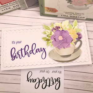 Lisa Horton Crafts Floral Teacup 5" x 7" Layering Stencils