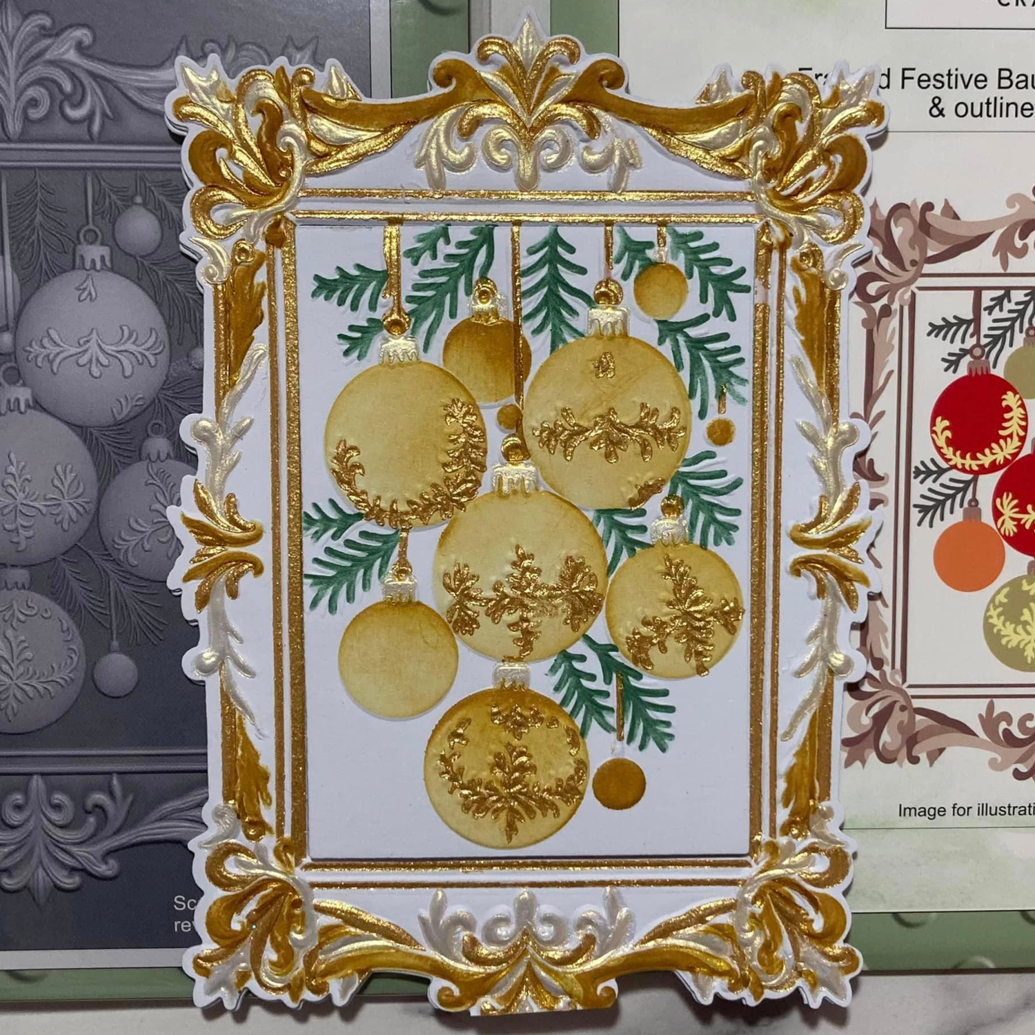 Lisa Horton Crafts Framed Festive Baubles 5" x 7" Layering Stencils with Die