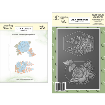 Lisa Horton Crafts Glorious Garden 3D Embossing Folder with Integrated Die and Layering Stencils Bundle