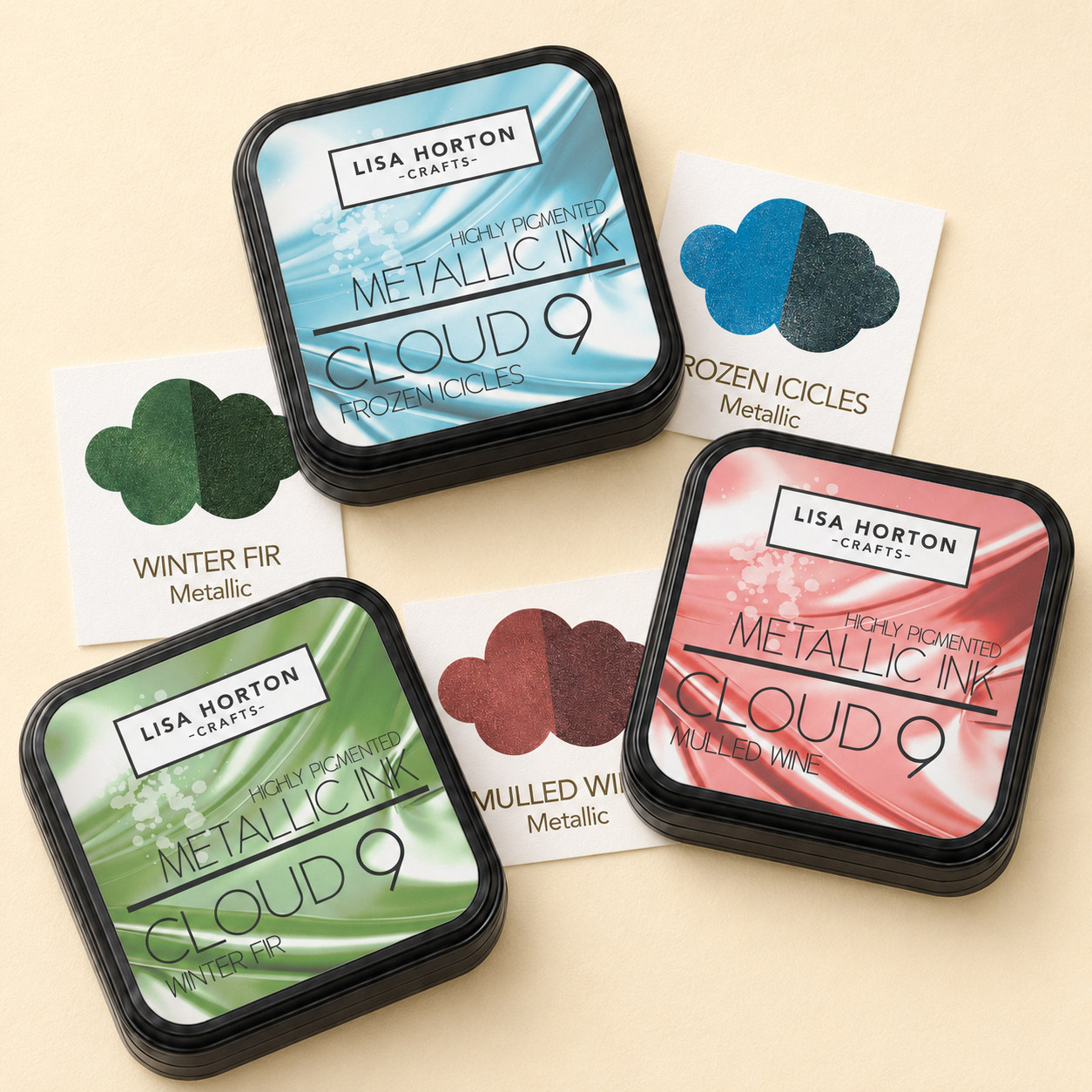 Metallic Ink Pad Trio - Frozen Icicles, Winter Fir & Mulled Wine