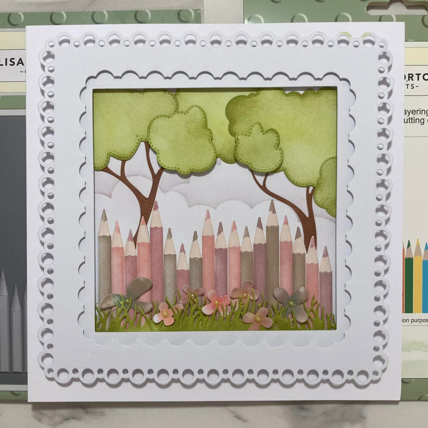 Lisa Horton Crafts Pencil Crayons 6" x 6" Layering Stencils and Die