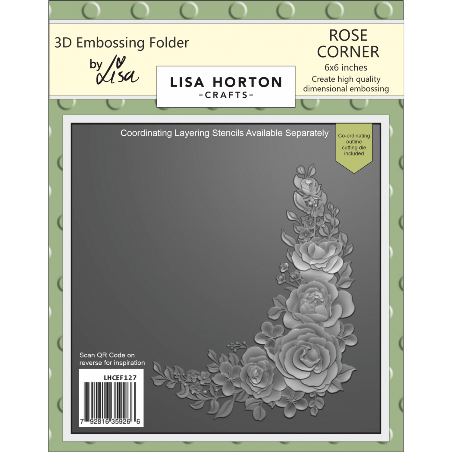 Lisa Horton Crafts Rose Corner 6" x 6" 3D Embossing Folder with Die