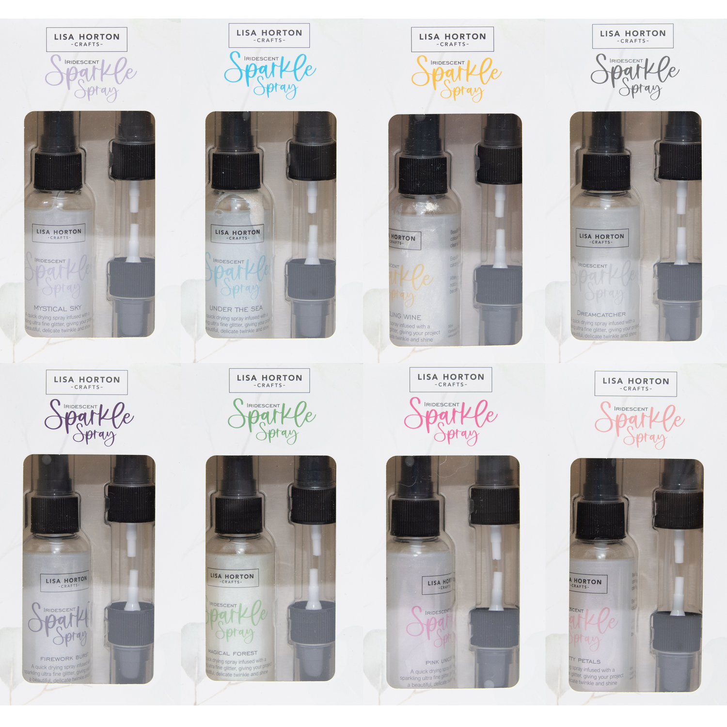 Set of 8 Sparkle Sprays - Pink, Sky, Sea, Wine, Dreamcatcher, Petals, Firework, Forest