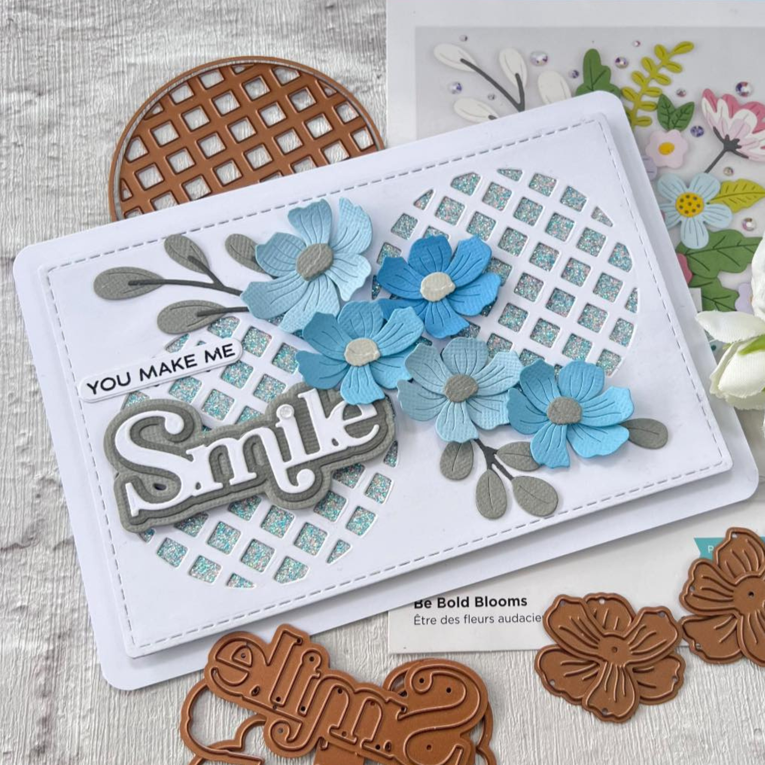 Spellbinders x Lisa Horton Crafts  Spotlight Frames and Florals - You Make Me Smile Stamp & Die Set