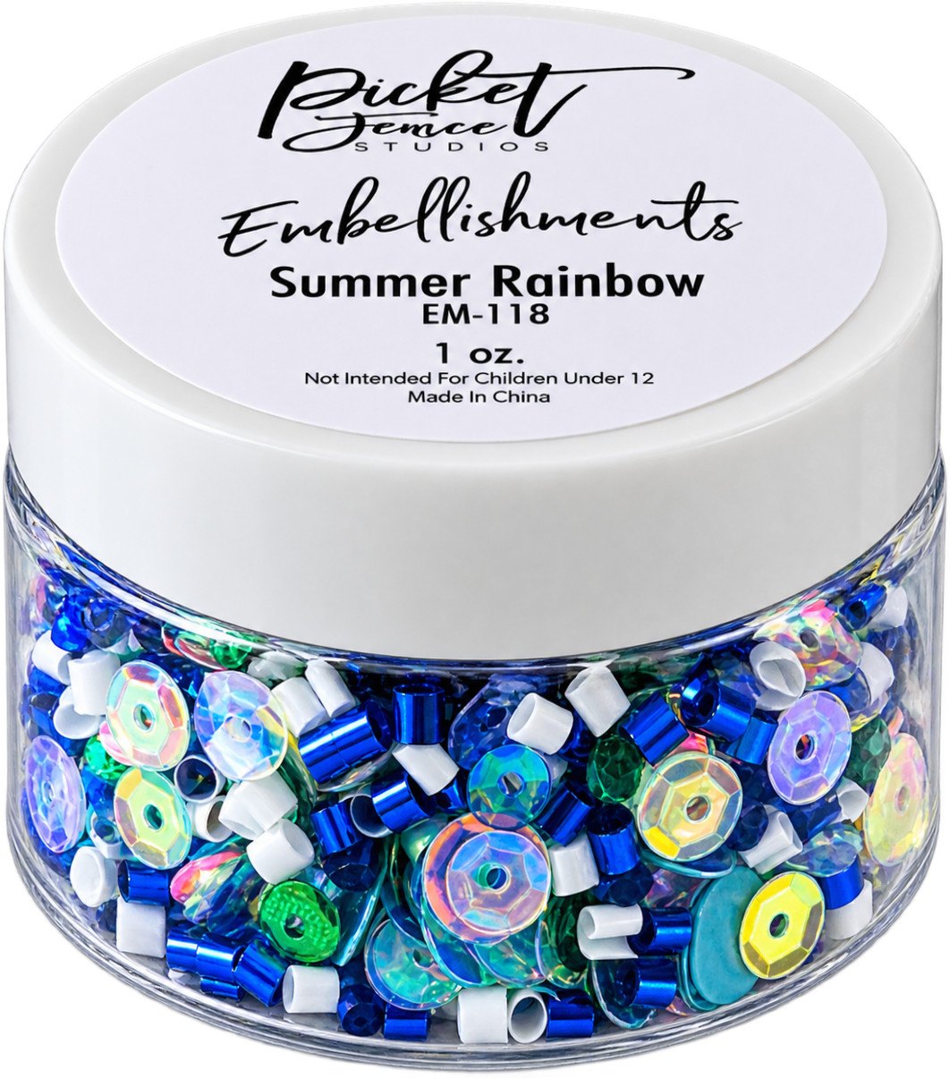 Picket Fence Studios 1 oz Embellishment Jar - Summer Rainbow