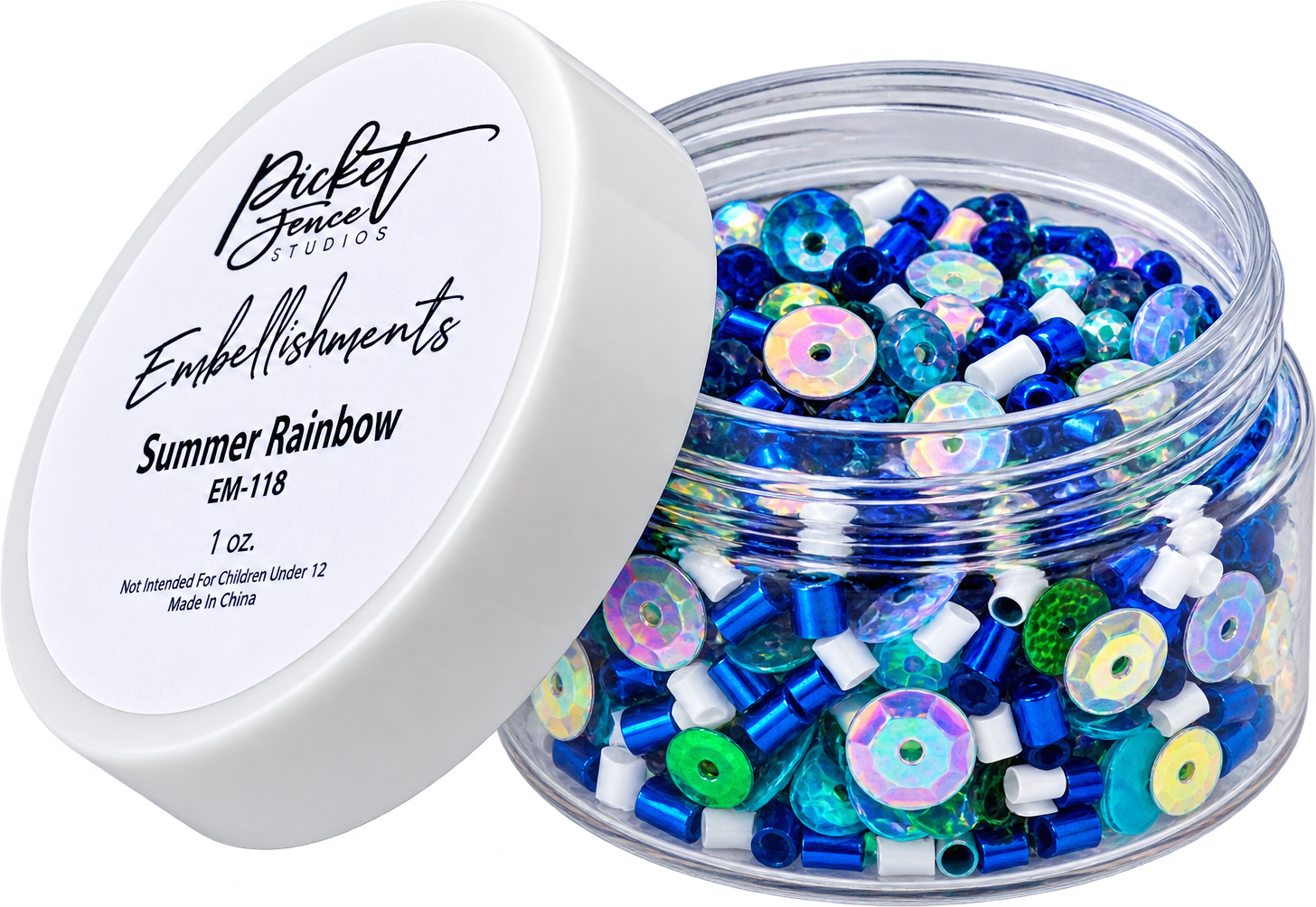 Picket Fence Studios 1 oz Embellishment Jar - Summer Rainbow
