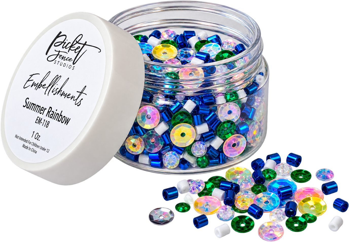 Picket Fence Studios 1 oz Embellishment Jar - Summer Rainbow